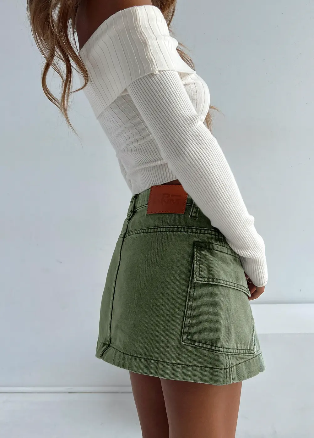 Zakai Cargo Denim Mini Skirt Green
