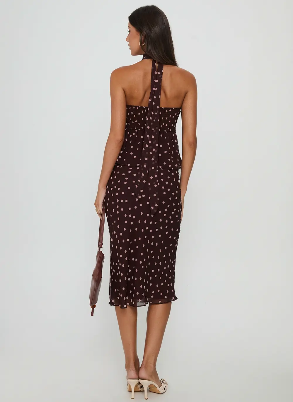 Sydni Midi Bias Cut Skirt Chocolate / Pink Polka