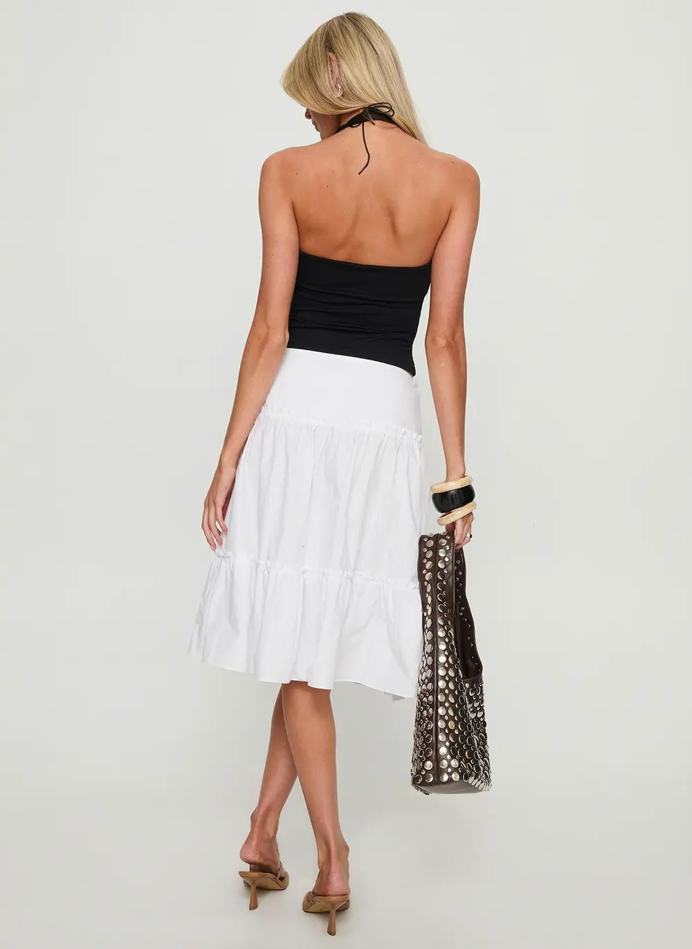 Cascades Low Rise Midi Skirt White