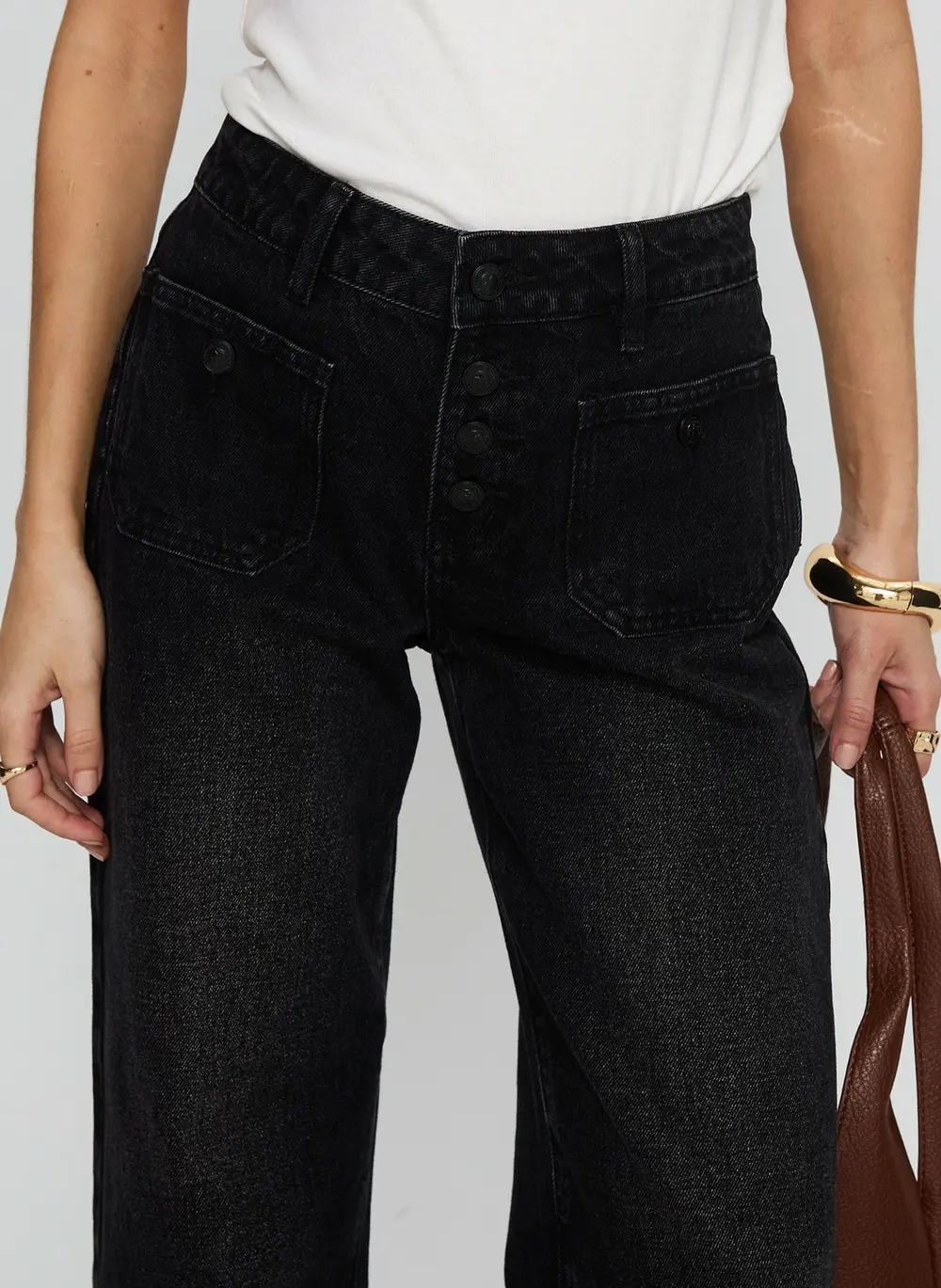 Carianne Low Rise Wide Leg Jeans Washed Black