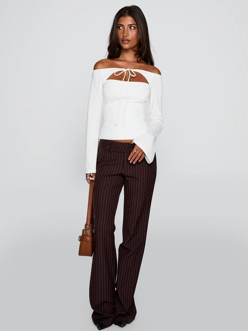 Kinkirk Flared Pants Brown Pinstripe