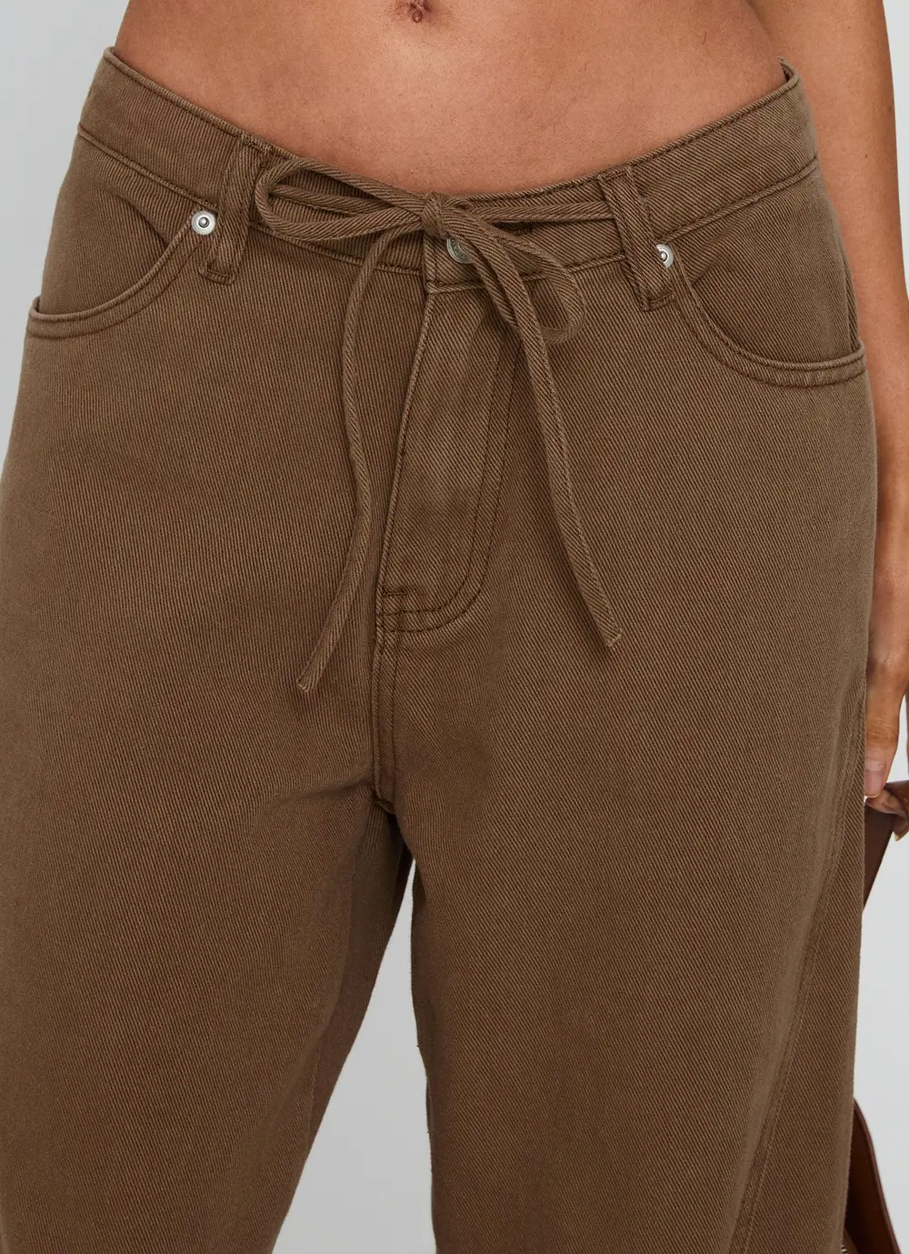 Bruiser Tie Waist Mid Rise Wide Leg Jeans Brown