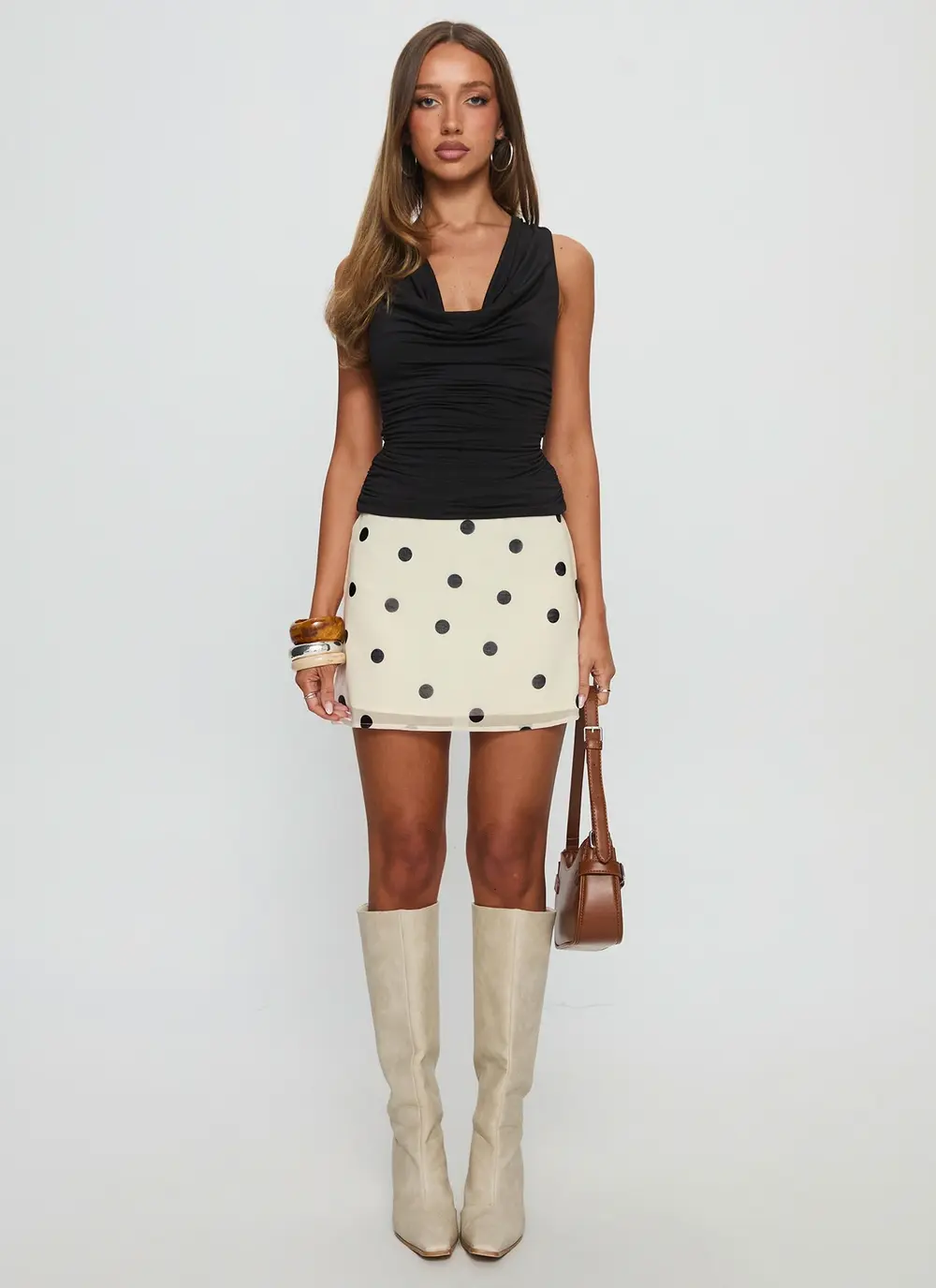 Adelaida Ruffle Mini Skirt Cream Polka Dot