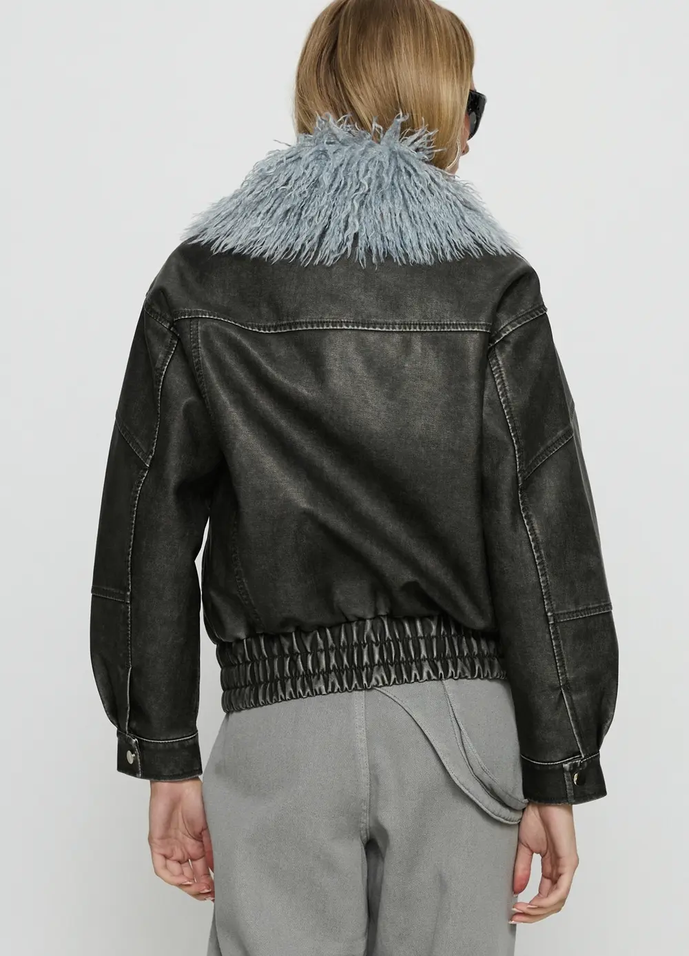 Brittanni Fluffy Collar Jacket Black / Blue