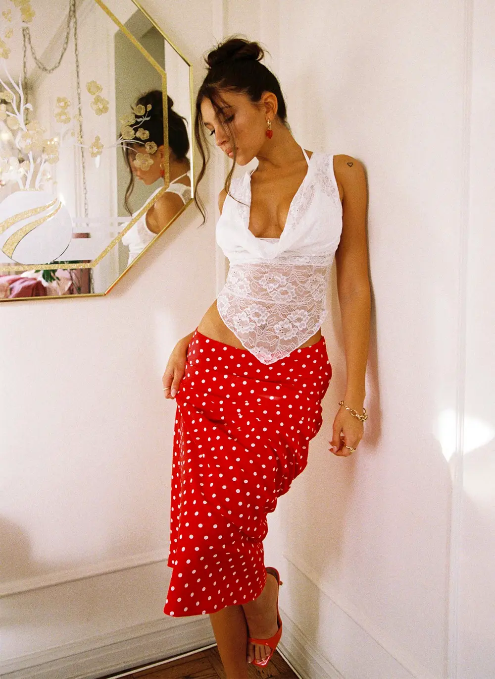 Hayze Maxi Skirt Red / White Polka