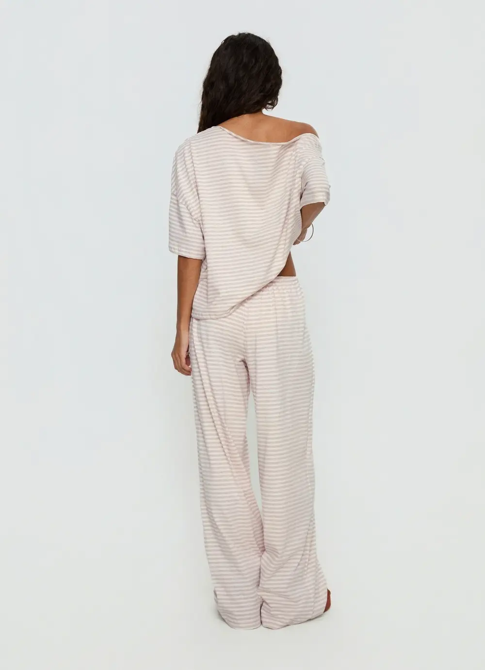 Tobie Off Shoulder Sleep Set Beige Stripe