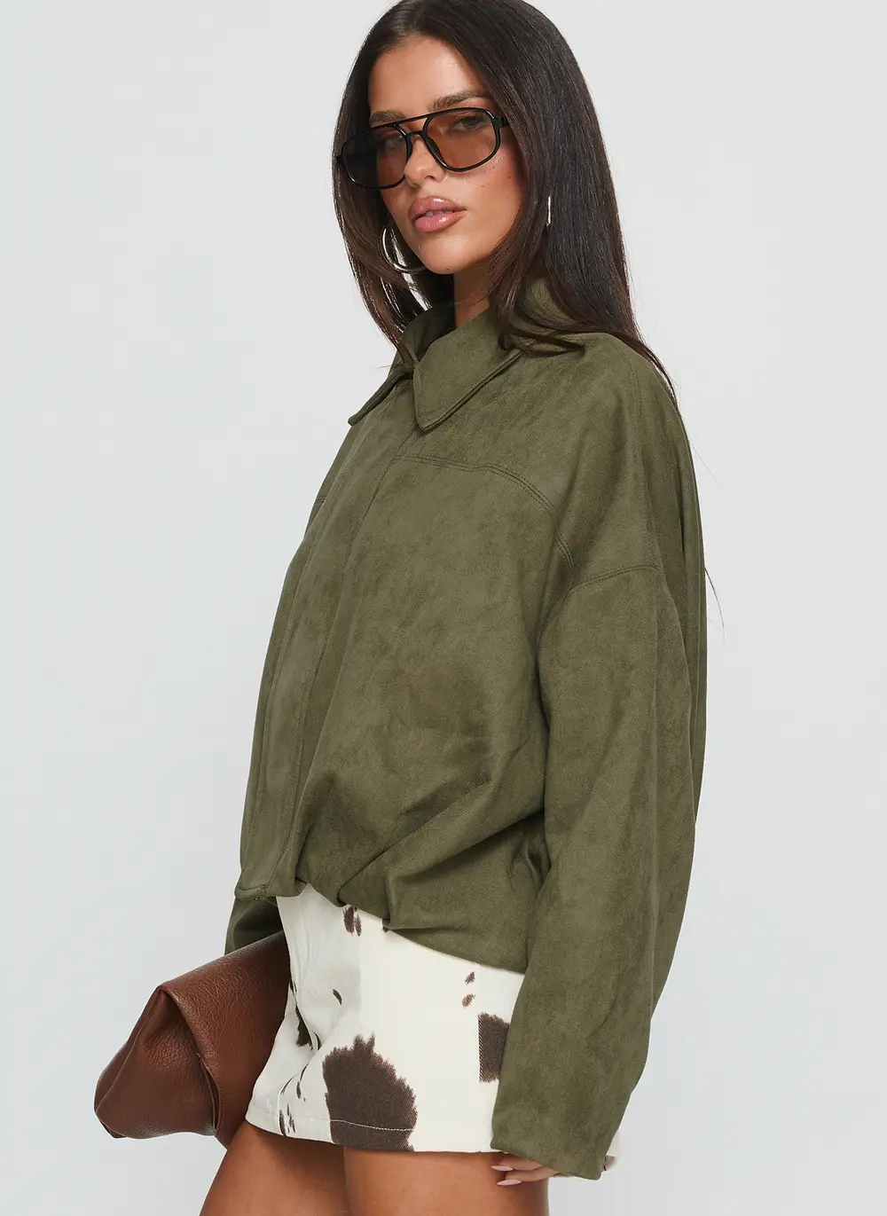 Enlightened Faux Suede Bomber Jacket Khaki