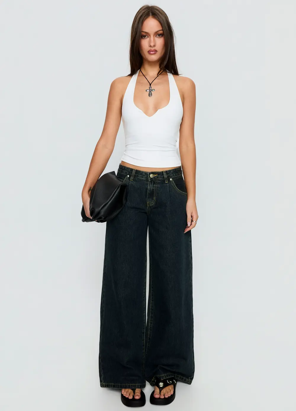 Supercut Low Rise Baggy Pleat Jeans Grunge Wash