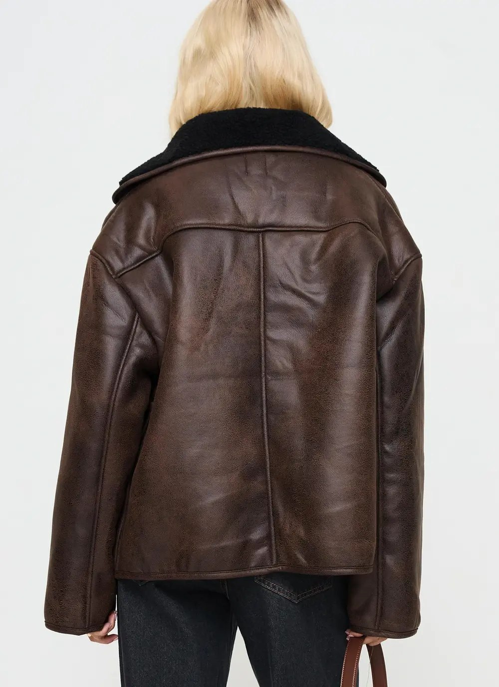 Nunez Faux Leather Jacket Washed Brown / Black