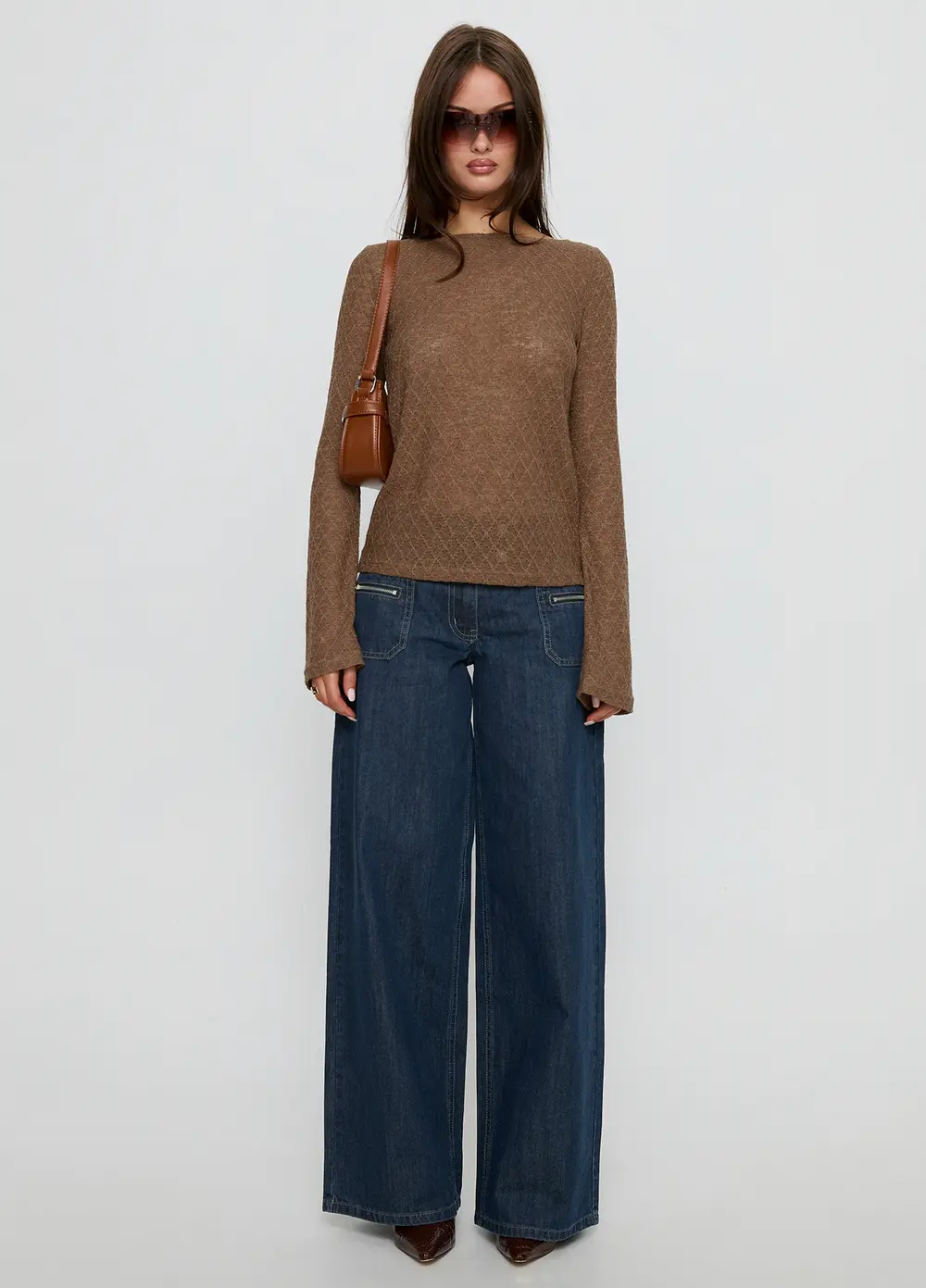 Unwritten Mid Rise Wide Leg Jeans Dark Blue Wash