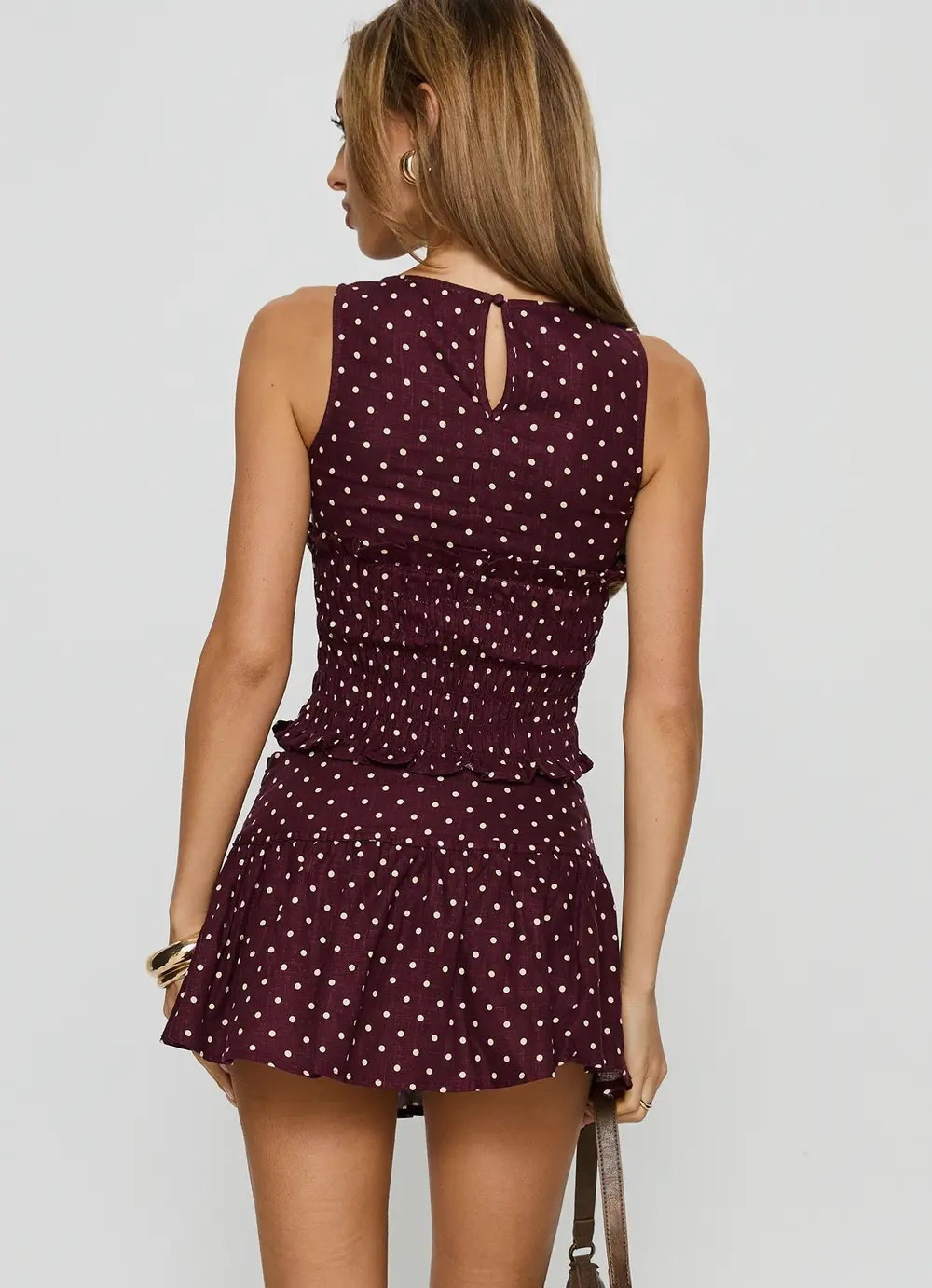 Tovie Frill Linen Blend Skort Plum Polka