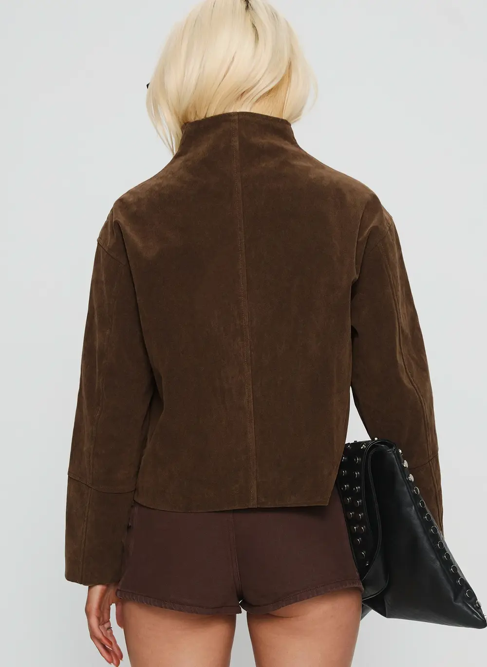 Jessalynn Faux Suede Zip Through Jacket Brown