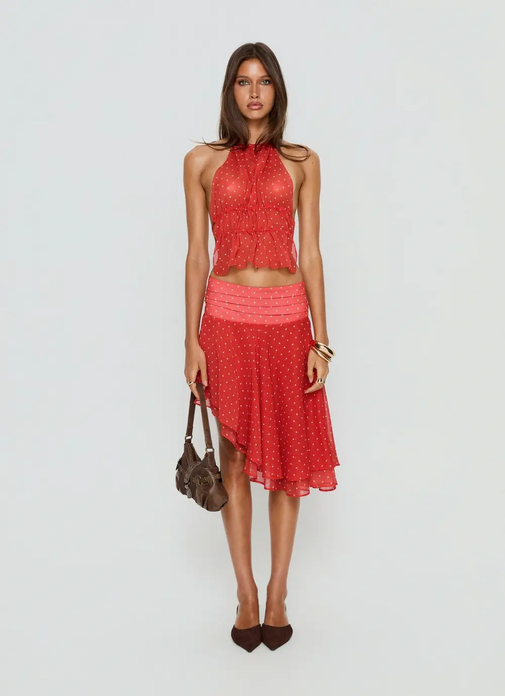 Legacy Midi Skirt Tomato Polka