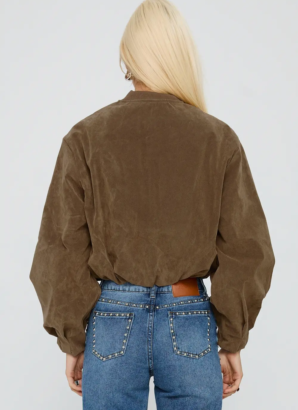 Mastery Faux Suede Bomber Jacket Brown