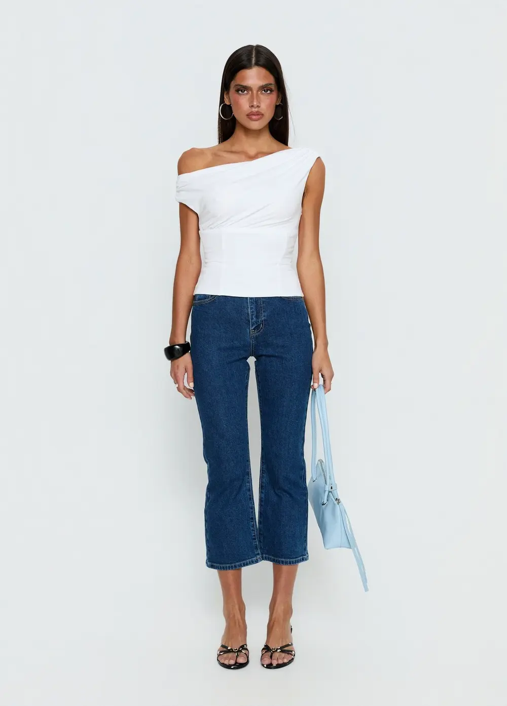 Cindee High Rise Cropped Jeans Mid Blue Wash