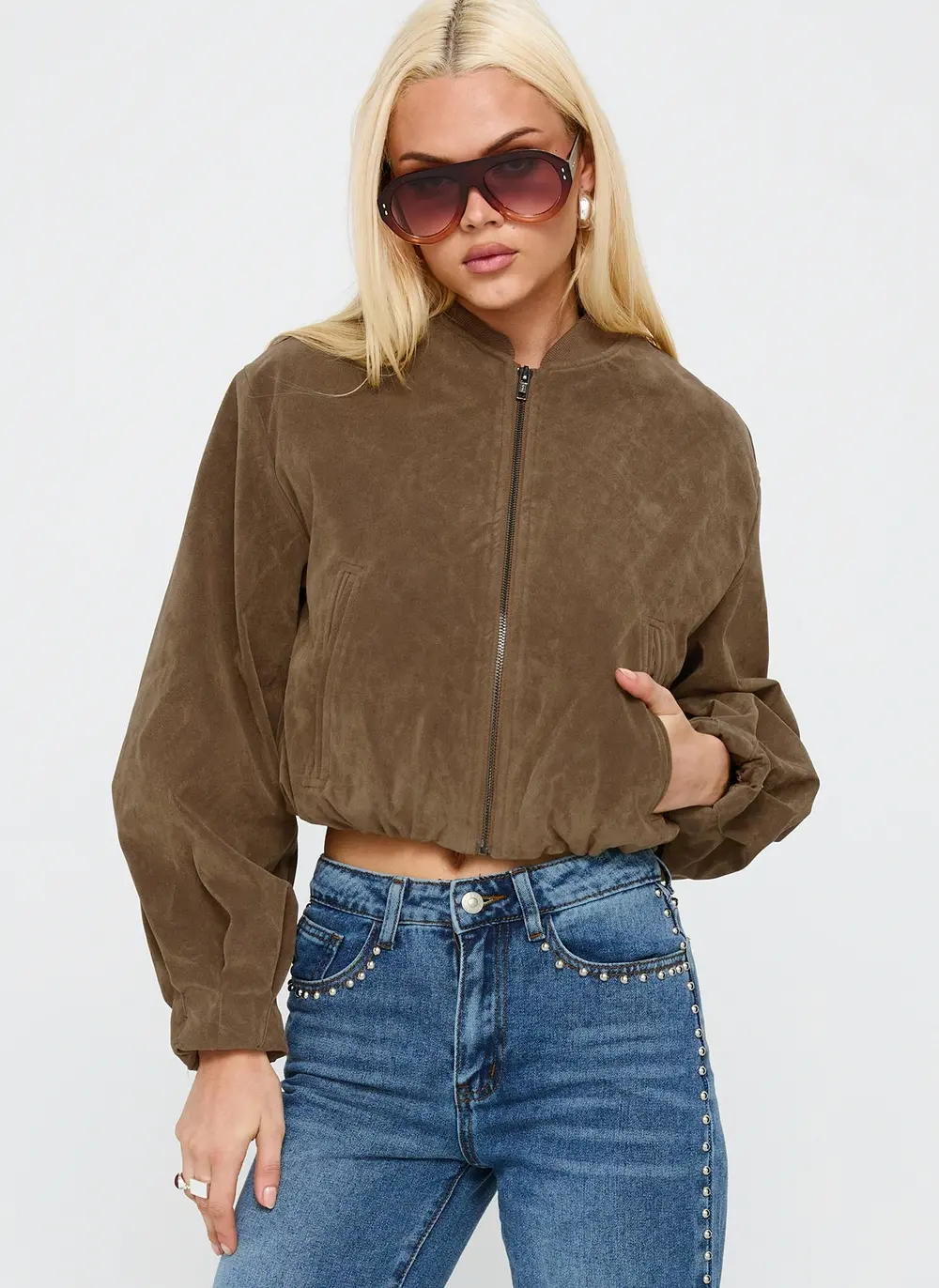 Mastery Faux Suede Bomber Jacket Brown