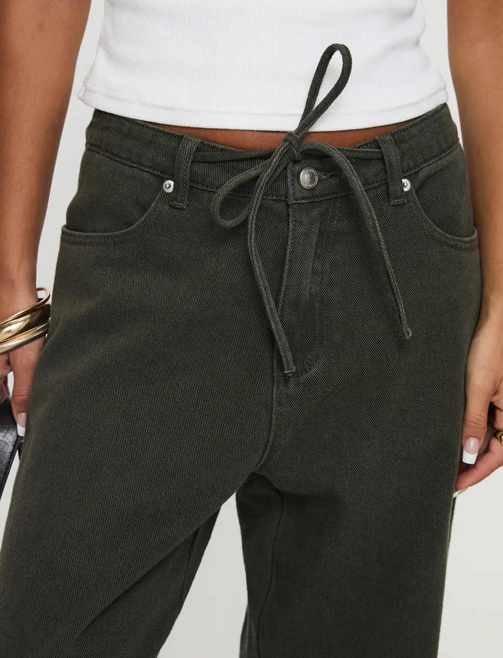 Bruiser Tie Waist Mid Rise Wide Leg Jeans Green