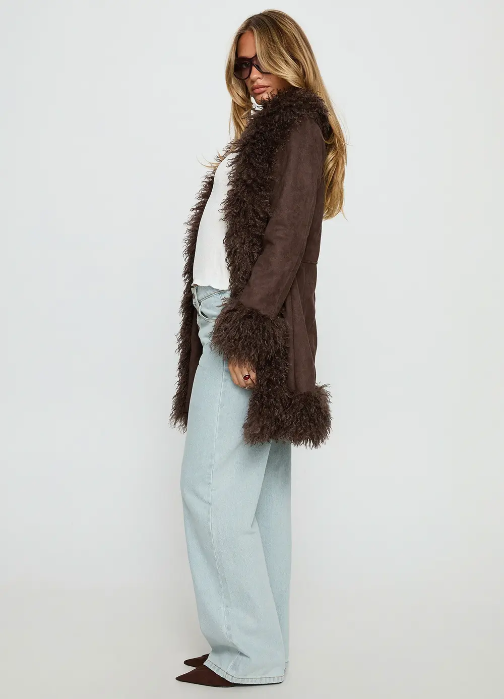 Josefina Faux Fur Detail Jacket Chocolate