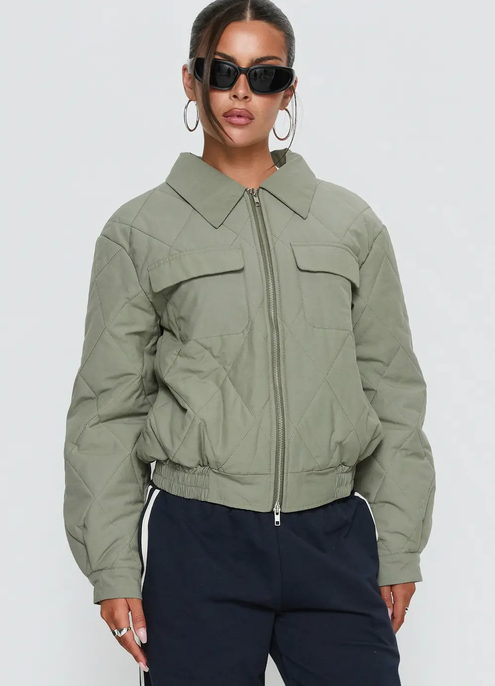 Denvar Quilted Bomber Jacket Green