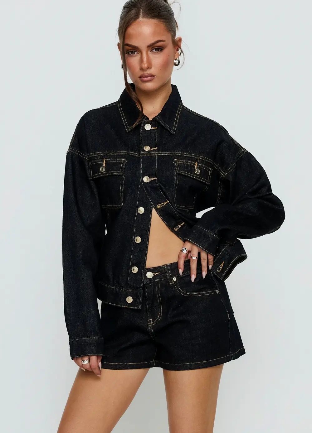 Mackenza Mid Rise Denim Shorts Raw Denim