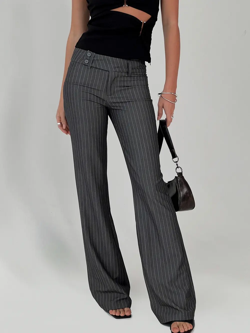 Kinkirk Flared Pants Grey Pinstripe Petite