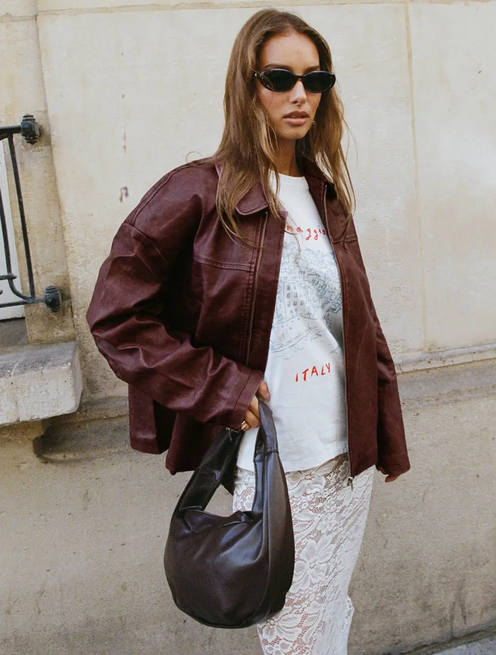 Napoleon Faux Leather Jacket Burgundy