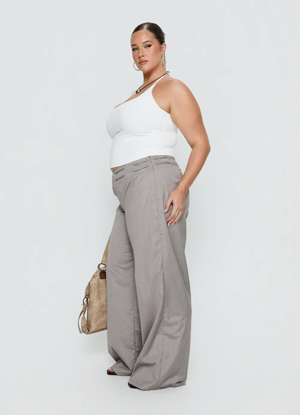 Just Have Fun Wide Leg Pant Grey Curve