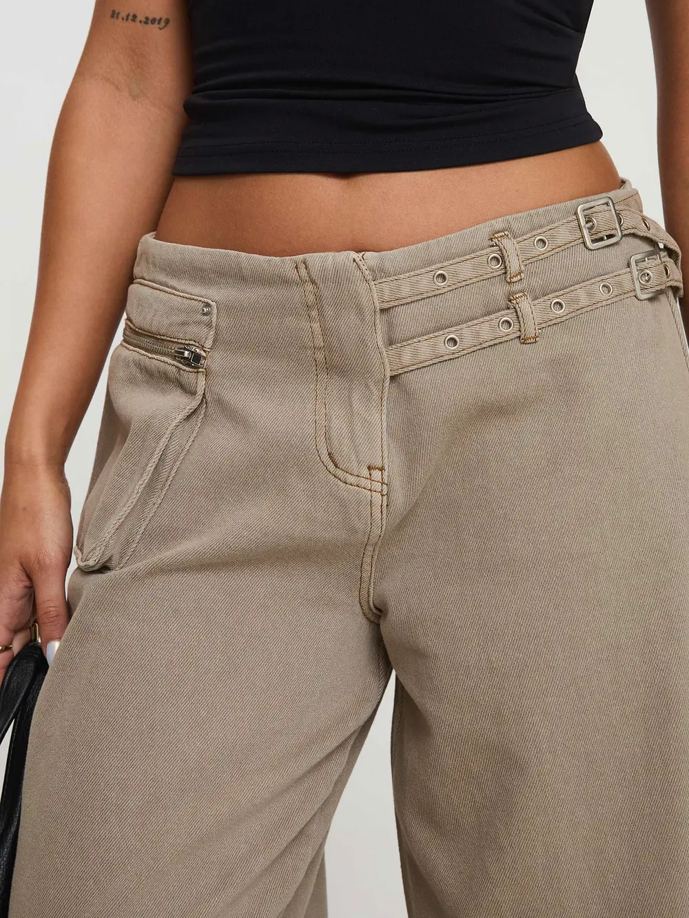 Paltrow Mid Rise Wide Leg Cargo Jeans Washed Brown