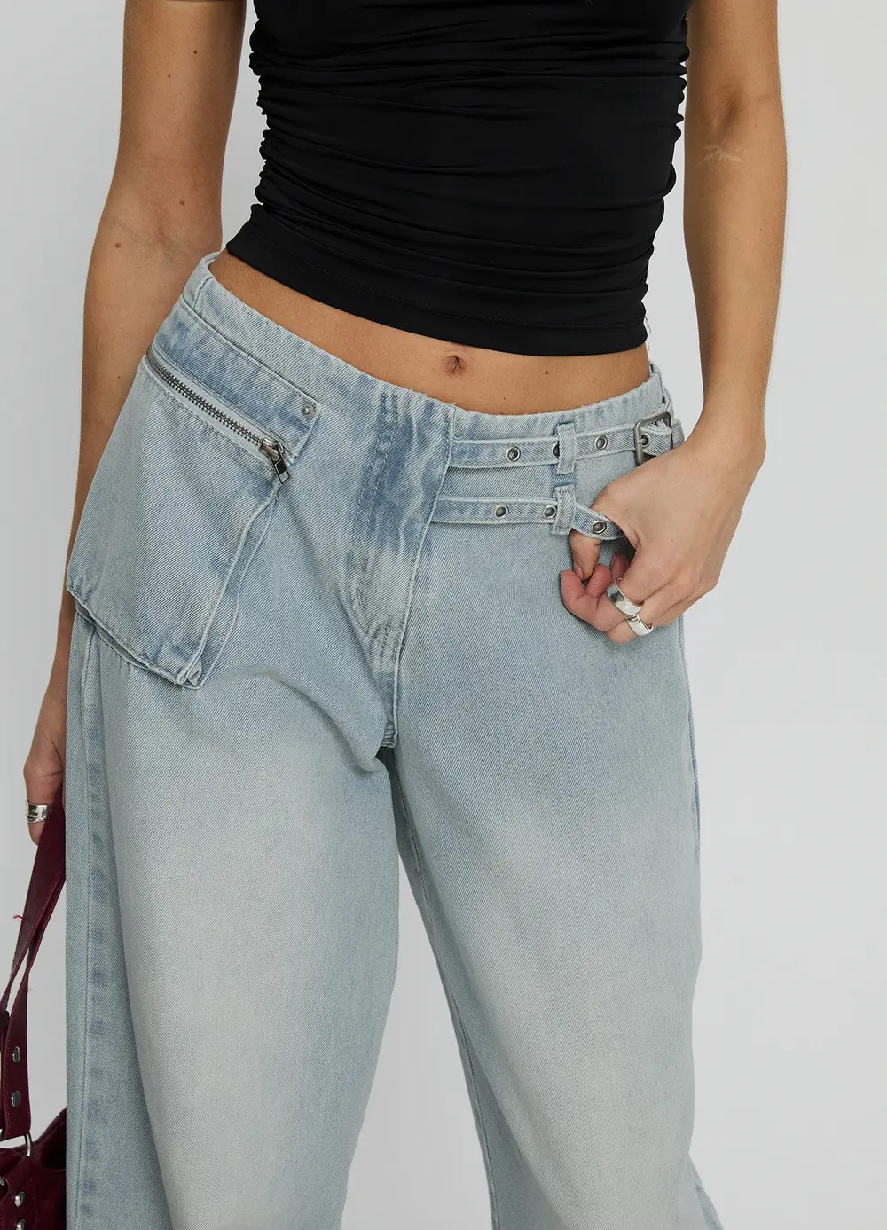 Paltrow Mid Rise Wide Leg Cargo Jeans Black