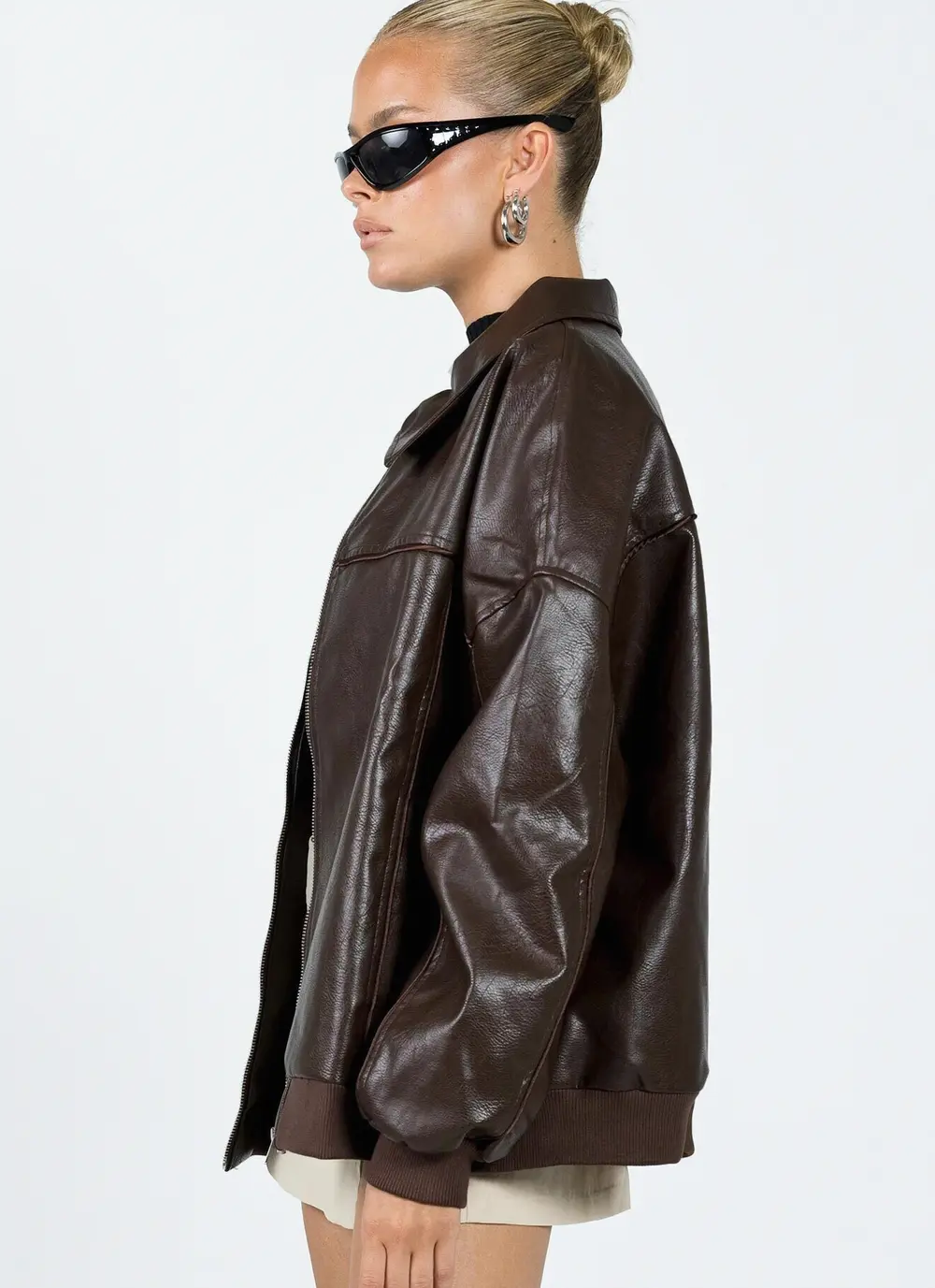 Goldsmith Faux Leather Bomber Jacket Brown