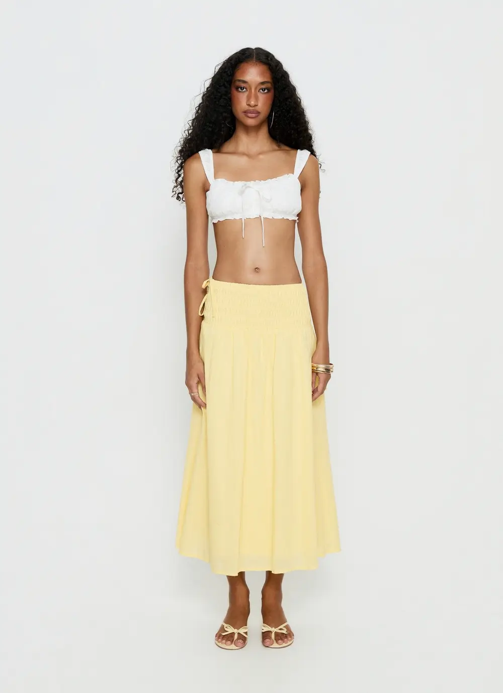 Vence Ruched Maxi Skirt Lemon Yellow