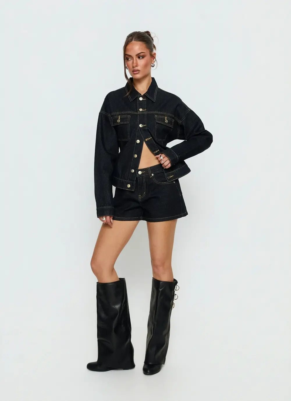 Caresse Cinched Denim Jacket Raw Denim