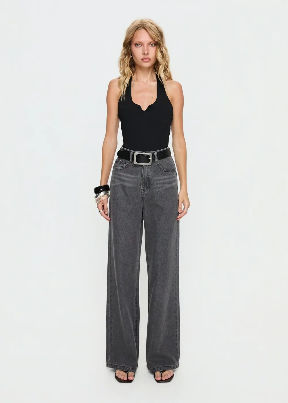 Nicolo High Rise Straight Leg Jeans Washed Grey