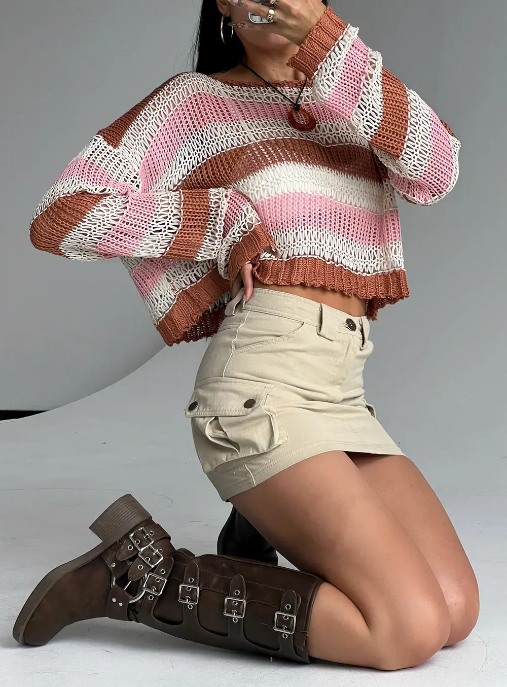 Lydie Cargo Mini Skirt Beige