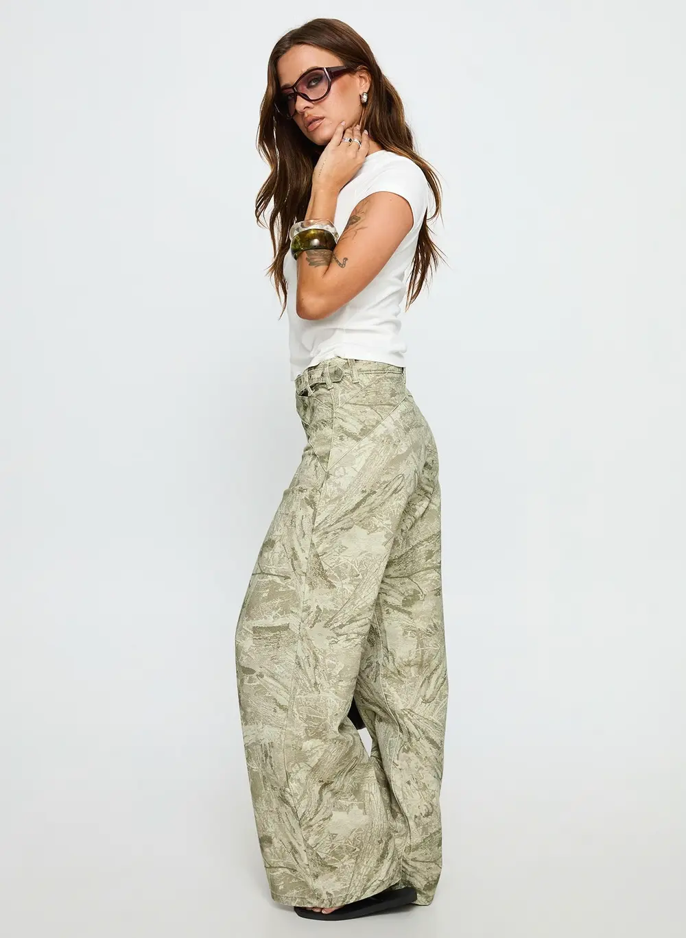 Mckinley Mid Rise Wide Leg Jeans Camouflage