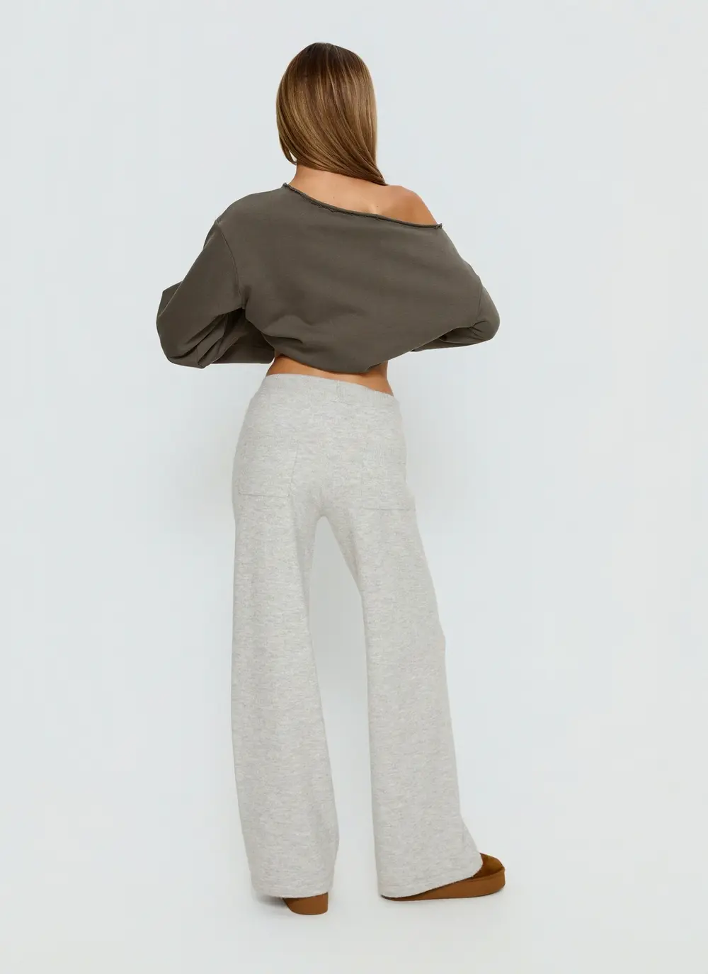 Bekki Wide Leg Knit Pant Grey Marle