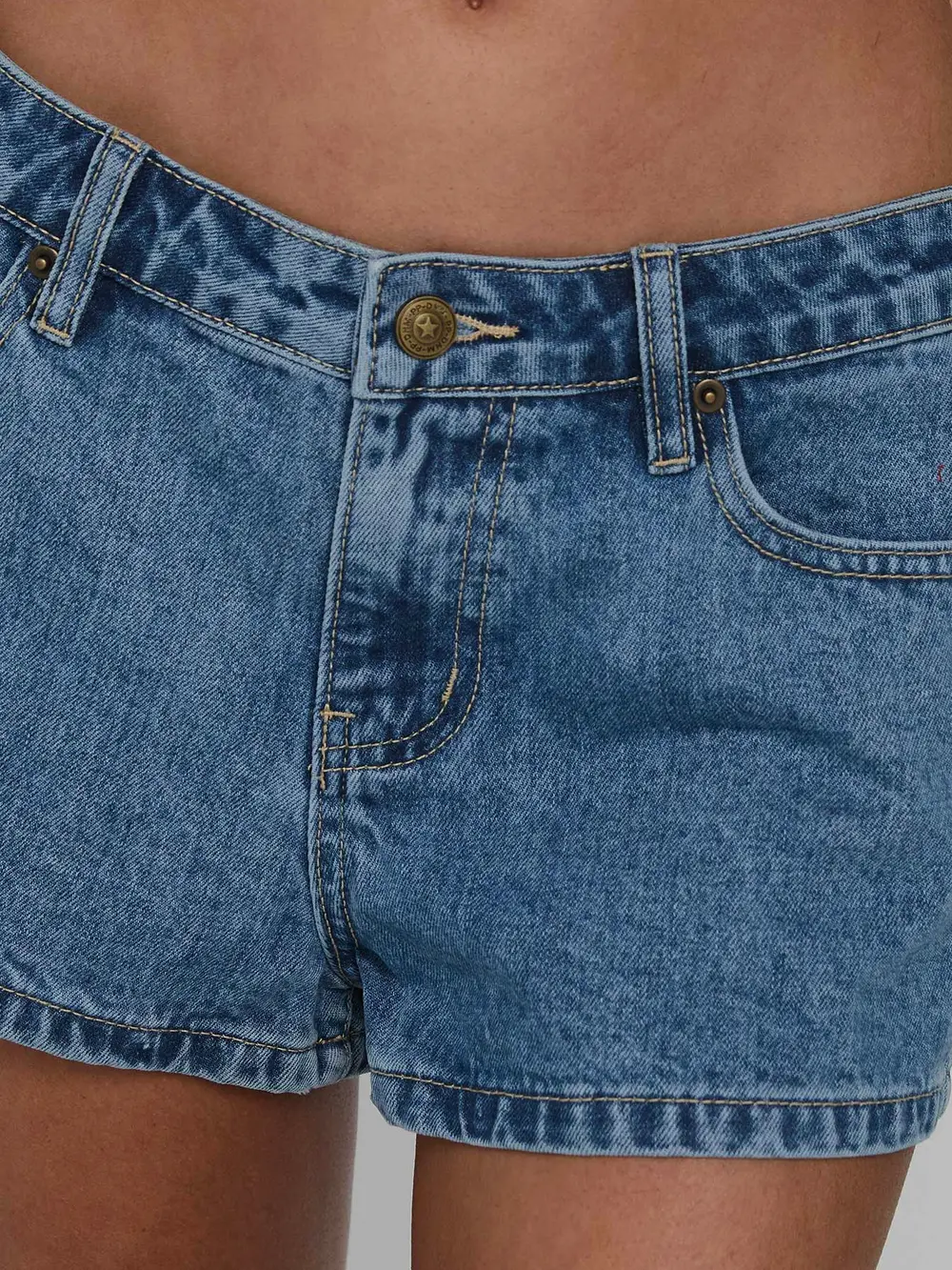 Dreamful Low Rise Mini Denim Shorts Mid Blue Wash