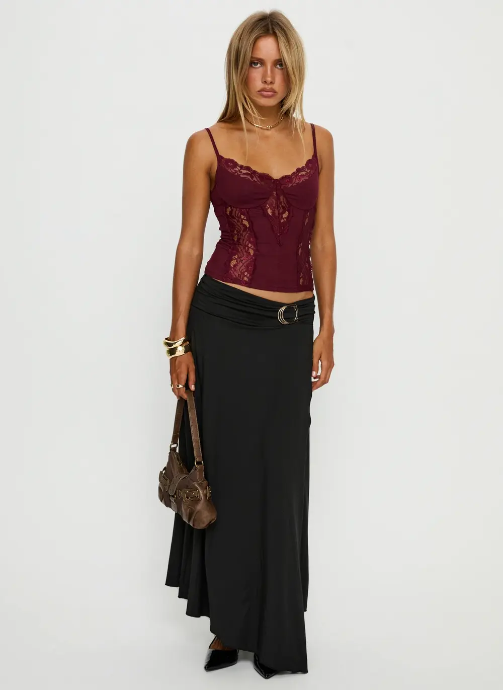 Nola Hardware Slit Maxi Skirt Black