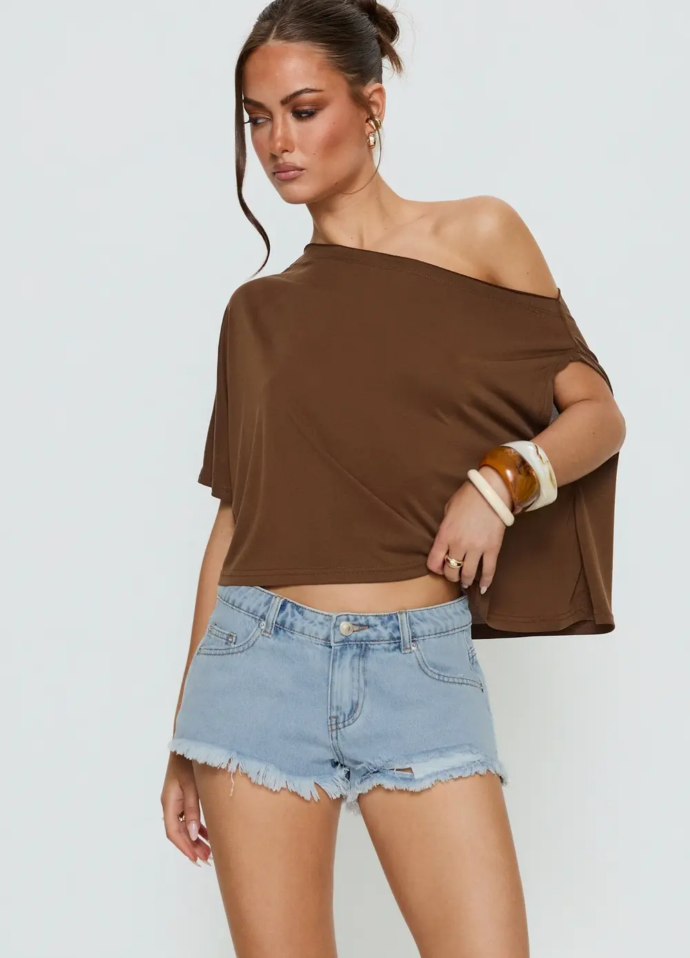 Posse Distressed Micro Denim Shorts Light Blue Wash