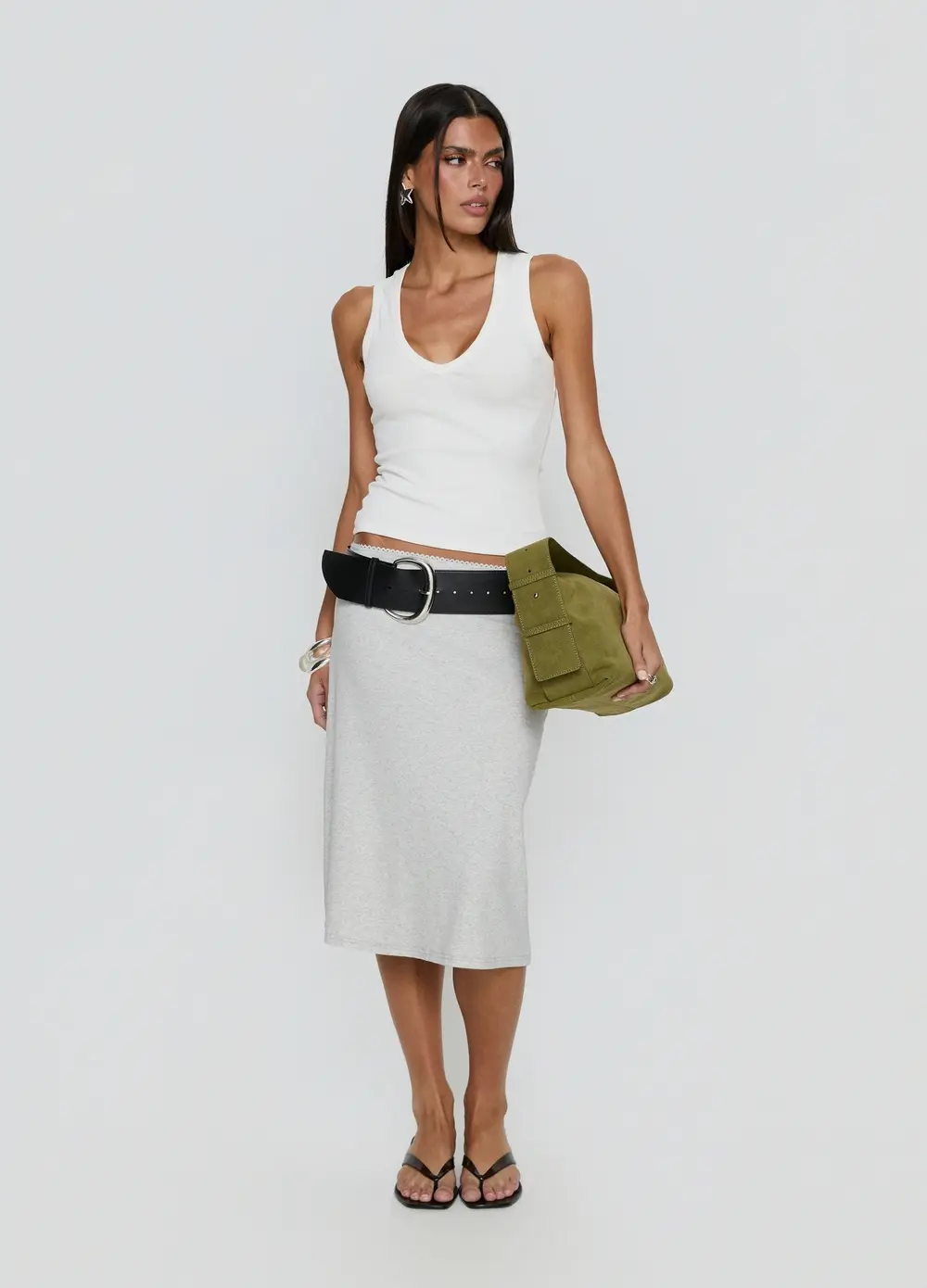 Baseline Rib Midi Skirt Grey Marle