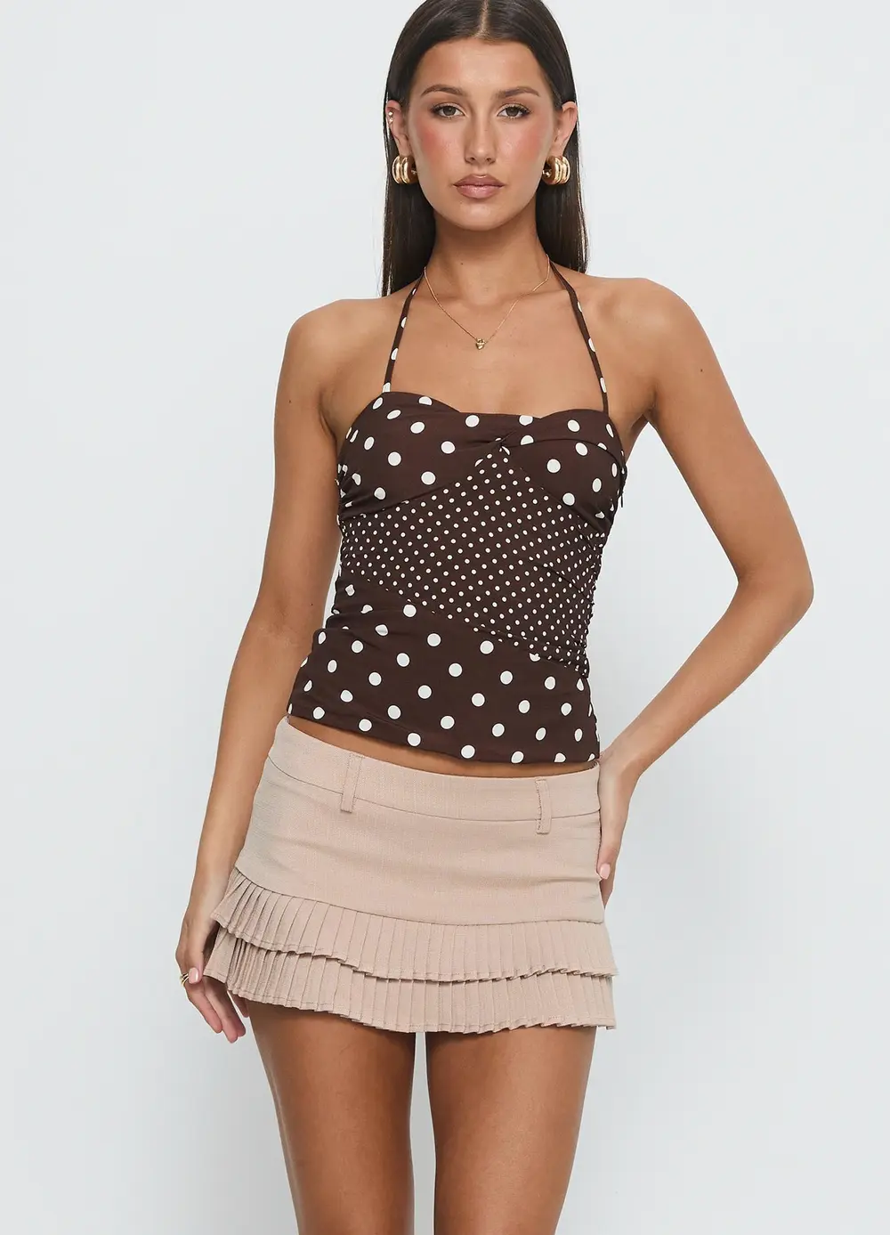 Deei Double Ruffle Mini Skort Oatmeal