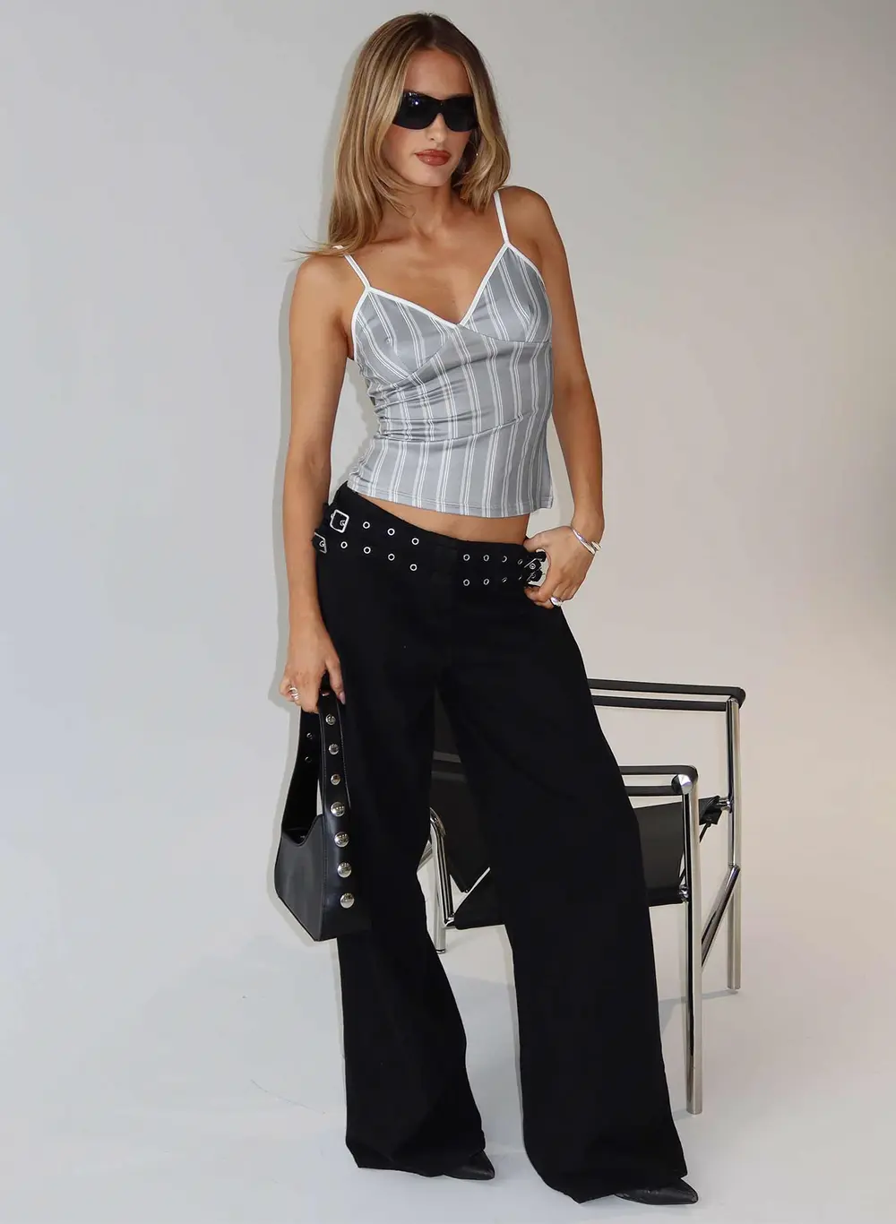 Baccarat Mid Rise Wide Leg Belted Jeans Black