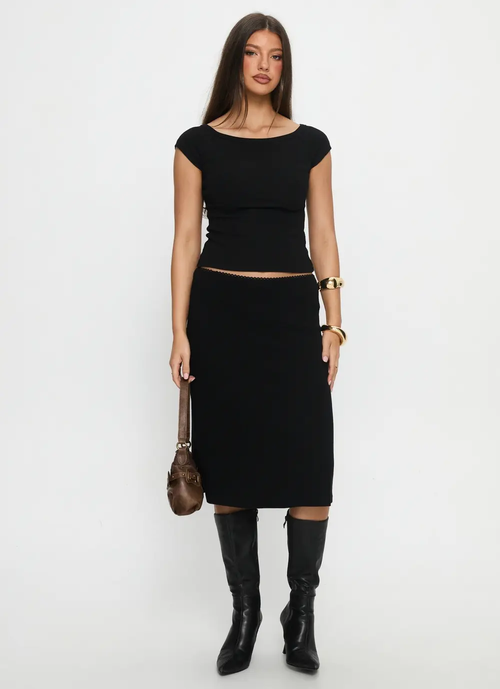 Baseline Rib Midi Skirt Black