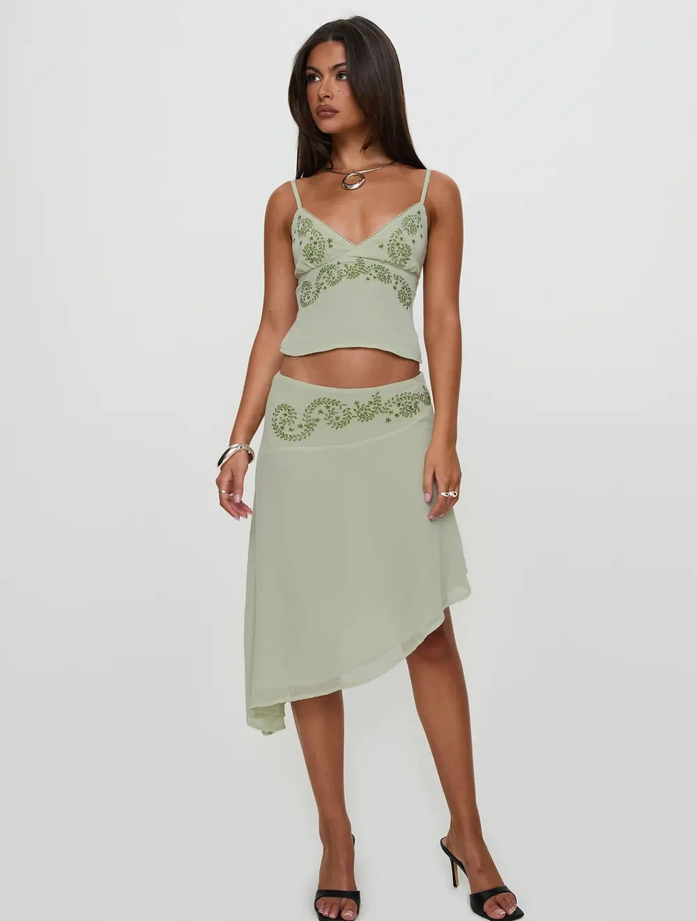 Pappilion Asymmetrical Midi Skirt Sage