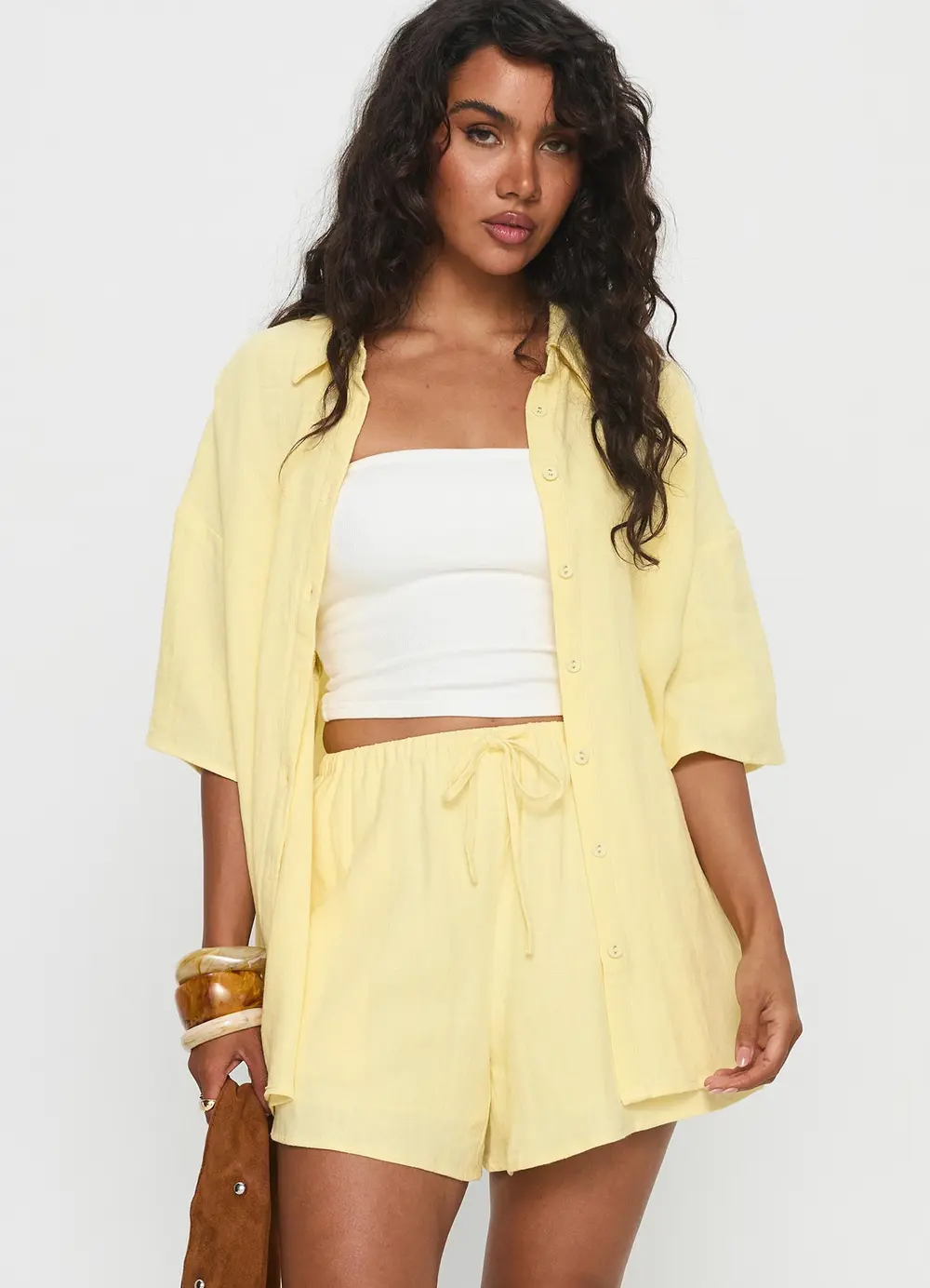 Peni Drawstring Linen Shorts Yellow