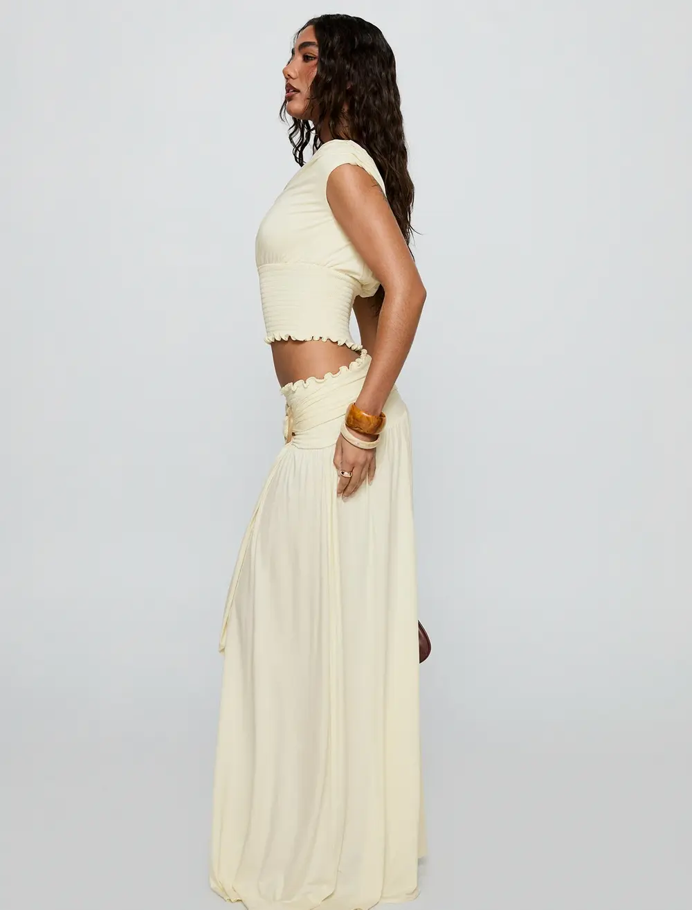 Full Orbit Shirred Maxi Skirt Cream