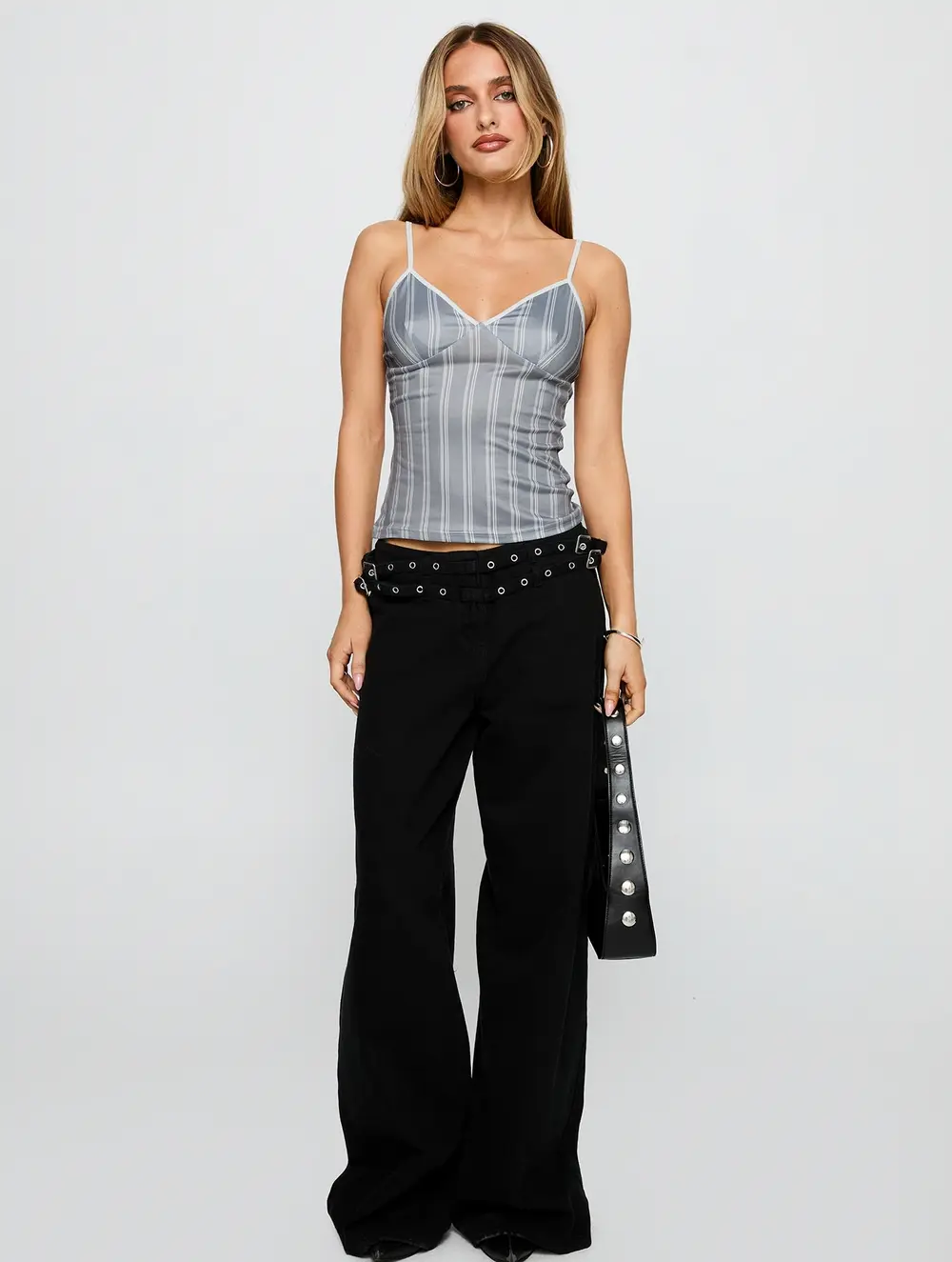 Baccarat Mid Rise Wide Leg Belted Jeans Black