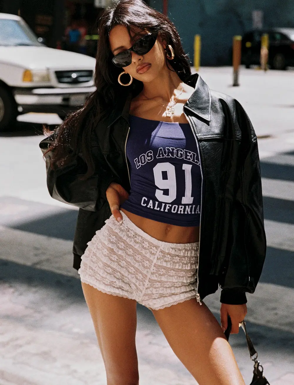 Goldsmith Faux Leather Bomber Jacket Black