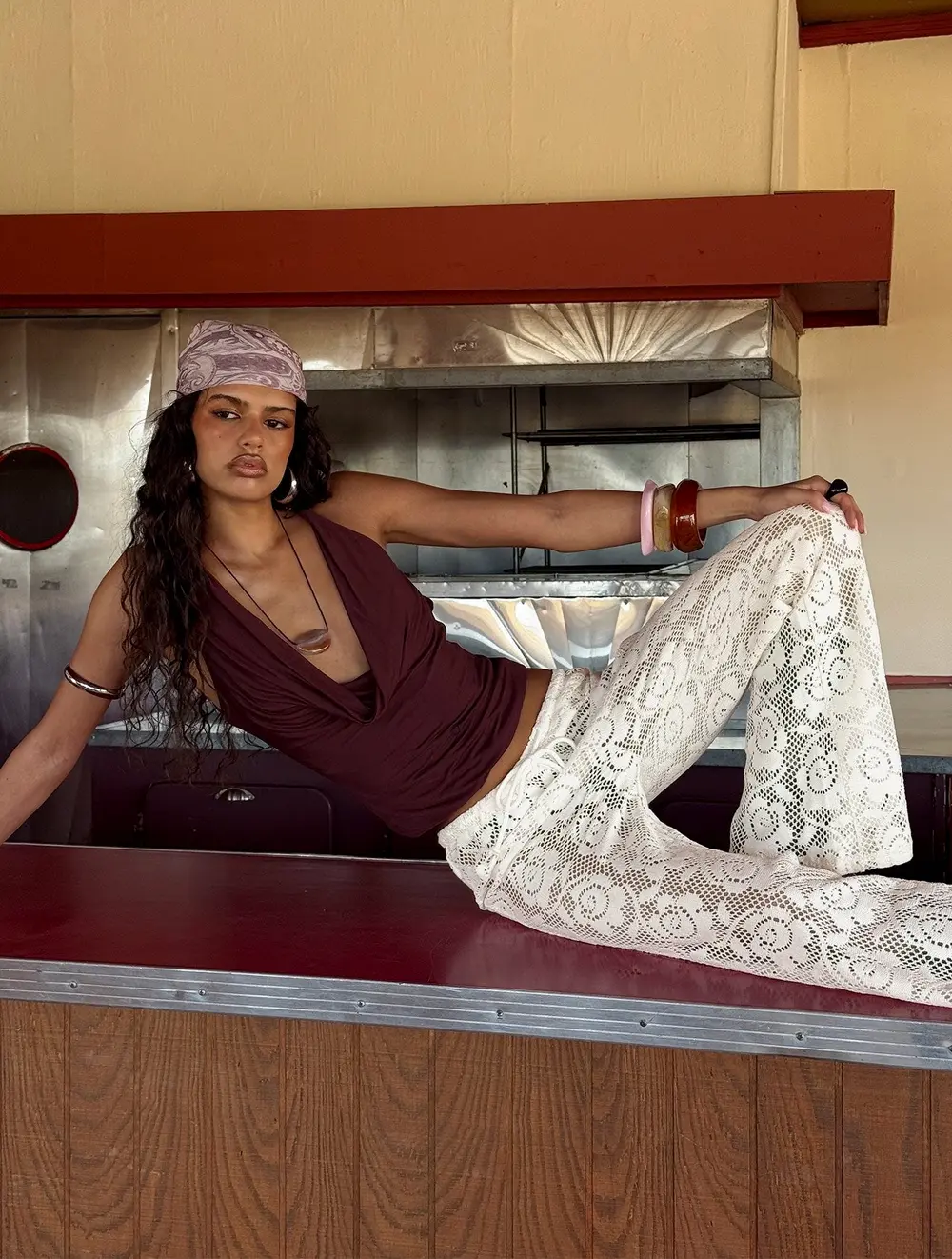 Rosadonna Lace Flare Pants Cream