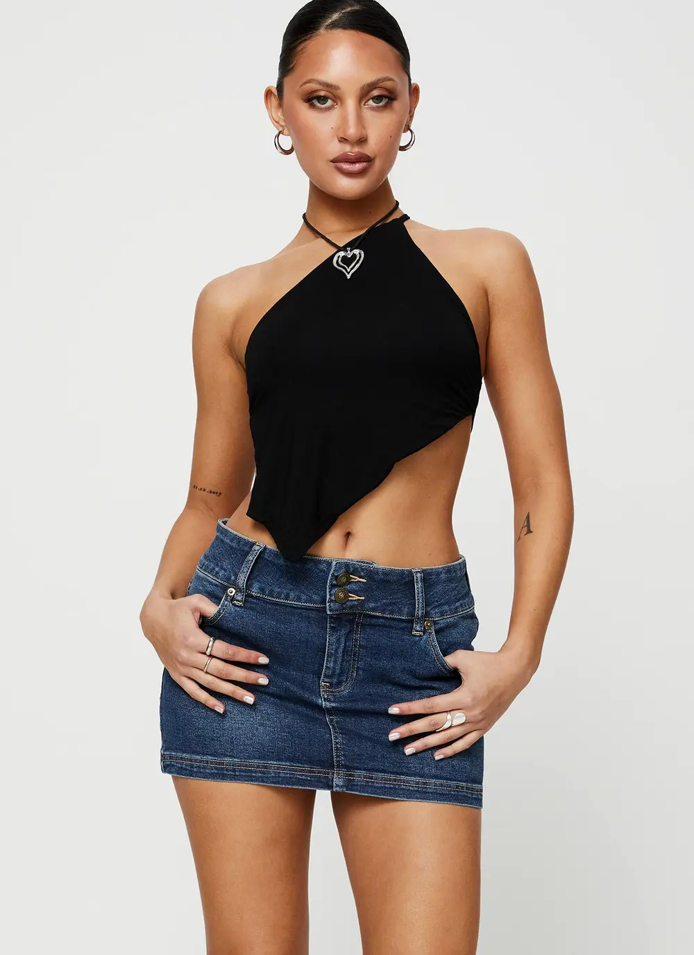Faya Low Rise Denim Mini Skirt Dark Blue